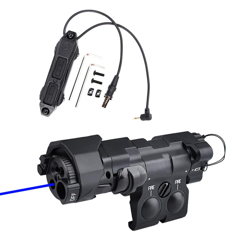 Metal MW C1+ Box Aiming Laser Sight(with Blue Laser+IR Laser+IR Fill Light + 220 Lumens LED Flashlight), & Dual Wire Modular Remote Pressure Switch(SF+2.5 Plug) Combo,Black