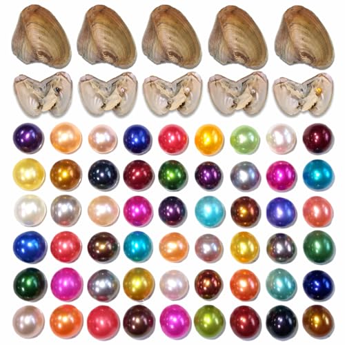 50PC Oyster with Round Pearl Inside Meaningful Color Freshwater Cultured Oyster Love Wish Pearls Beads for Jewelry Making Crafts Gifts(6-8mm 50 PCS/Lot)
