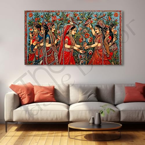 Image of The Castle Decor Pichwai Madhubani art painting with frame Big Size 27x48 Wall art for living room,Bedroom,Drawing room,Hotels-Wooden Framed-718
