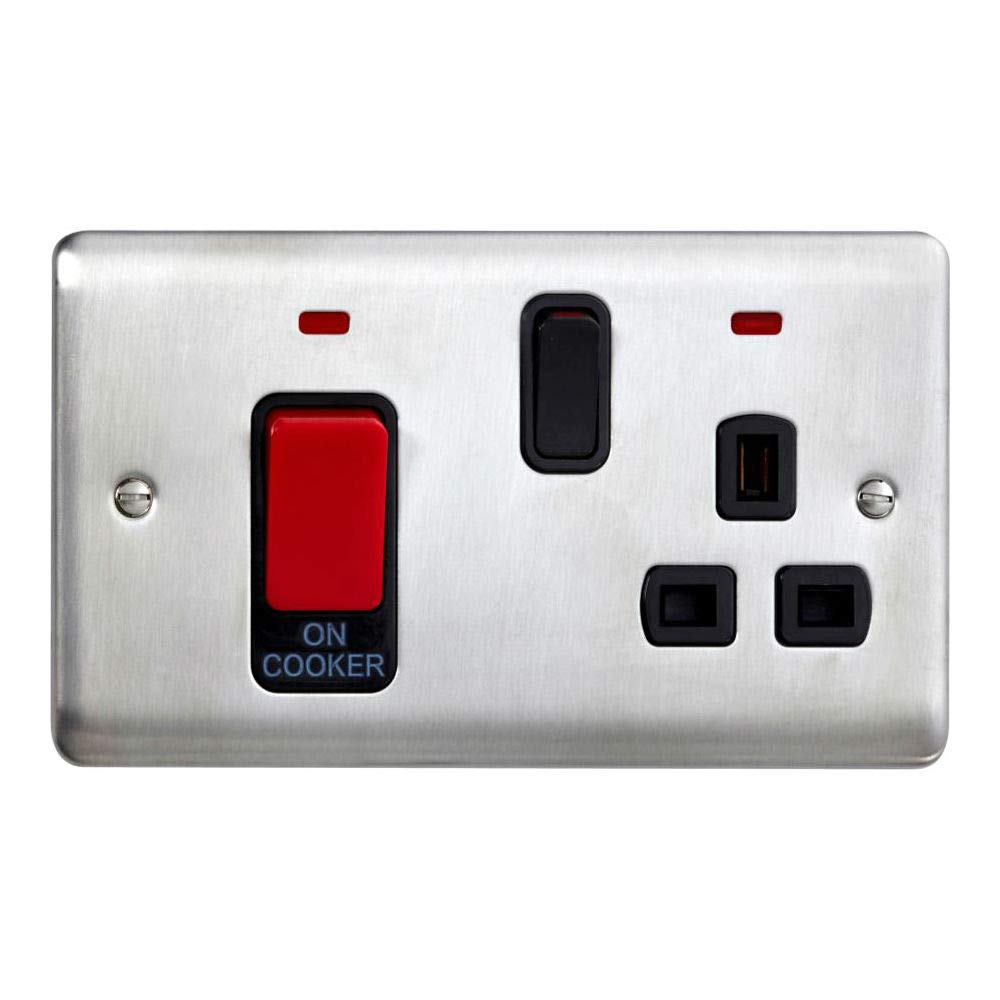 Deta VE1302PSSB Cooker Control Unit with Neons & Socket - 45 Amp (Stainless/Black)