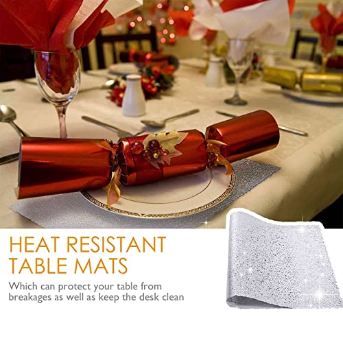 Giverare Placemats Set Of 4, Round Heat-Resistant Vinyl Placemat, 15 Inch Non-Slip Washable Pvc Table Mat, Easy To Clean Premium Plastic Table Mats For Dining Table, Kitchen Table (Silver) #TOP2