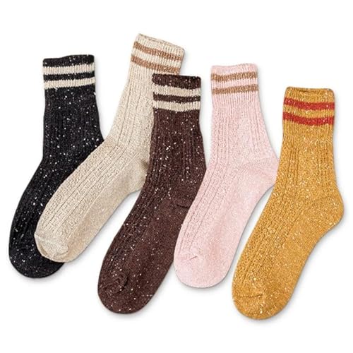 IIG 5 Pairs Women's Vintage Style Thick Wool Warm Winter Crew Socks