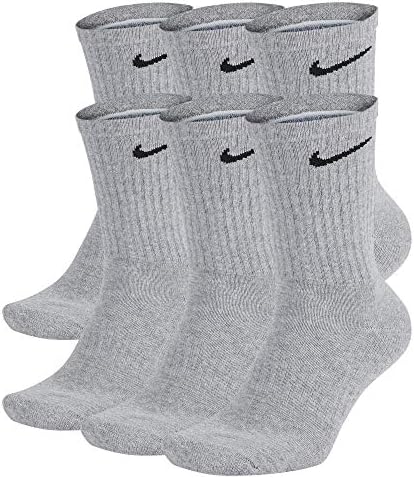 Nike Everyday Cushion Crew Socks, Unisex Nike Socks, Dark Grey Heather/Black, M (Pack of 6 Pairs of Socks)