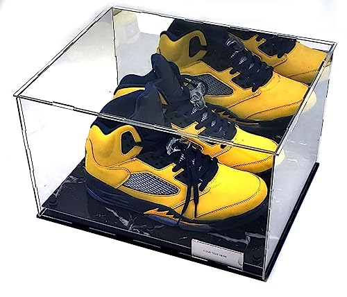 GarrDesign Caixa de exibição de tênis para sapatos, espelho de mármore preto, 2 níveis, caixa de vit