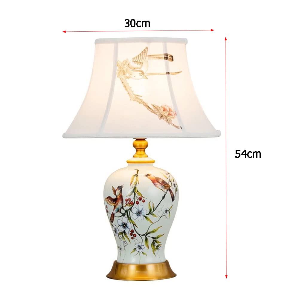 Mengjay Tischlampe Vintage Keramik, Schlafzimmer Nachttischlampe Plissee Lampenschirm Gemalt Blau Und Weiß Porzellan Lampe Körper Chinesische Schreibtischlampe, Wohnzimmer/Arbeitszimmer/Esszimmer (A)