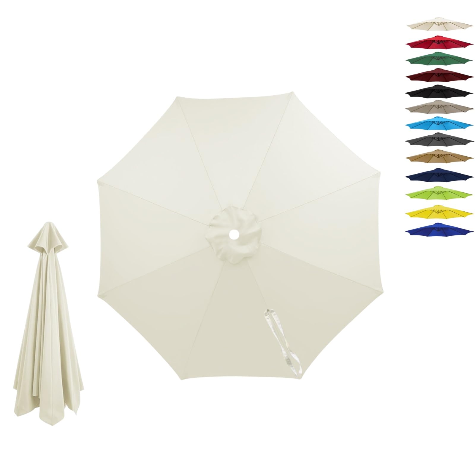 6/8 Ribs Replacement Parasol Canopy, Waterproof UV Garden Umbrella Cover 2.0m 2.15m 2.7m 3.0m 4.0m, Outdoor Replacement Parasol Canopy Fabric Only, Fade Resistant(Cream,8-RIBS-10.8FT/3.30m)