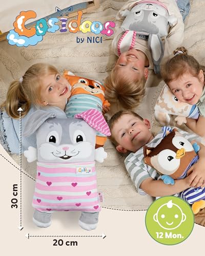 NICI Cosidoo Kuscheltier Hase mit Wendefunktion 30x20cm - grau - Weiches Plüschtier – Für kleine Kuscheltierliebhaber zum Kuscheln & Spielen. Ideal für Zuhause, den Kindergarten oder unterwegs - 62294