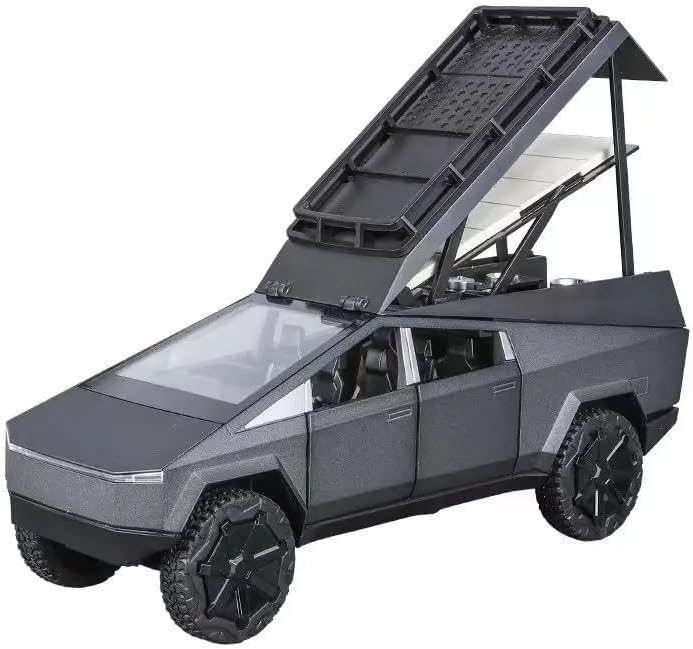 1:24 Teslaa Cybertruck Camping RV Car Exclusive Alloy Pull Back Die-cast Car Diecast Metal Toy car with Openable Doors & Light Music Best Gifts Toys Kids (1:24 Tesla Camping RV -Black)