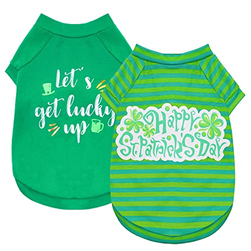 KYEESE Dog Shirts St. Patrick's Day 2 Pack Holiday Theme Striped Lightweight Stretchy Dog T-Shirts Puppy Shirts for Small Dogs