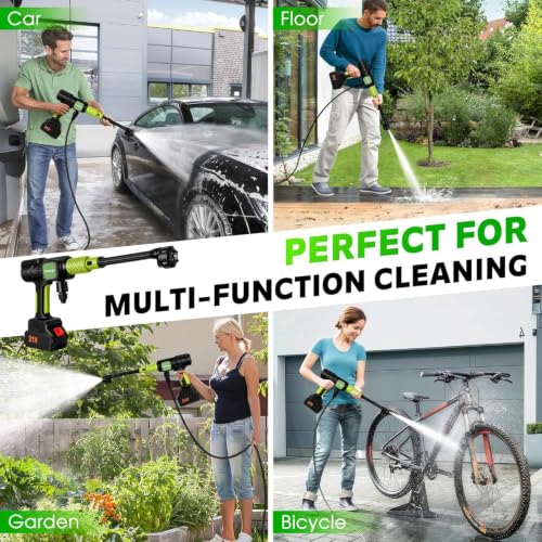 Image of πͺπ’π’π ππ¬ Cordless ππΆπ΄π΅ π£πΏπ²ππππΏπ² Washer Gun π°π΄π© Portable Car Washer with Double Battery, π±π Water Hose, Foam Bottle & Multi-Nozzle Spray Gun for Car, Bike, Garden & Home Cleaning
