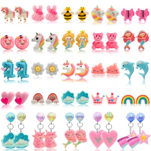 GreatMH 25 Pairs Kids Clip On Earrings for Girls Clip Earrings Party Favor Gift for Girls