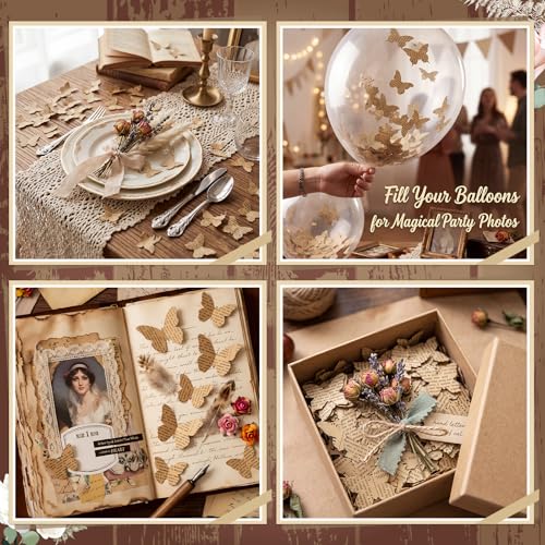 Image of Marspark 1200 Pcs Book Page Confetti 1 Inch Vintage Newspaper Wedding Table Confetti Classic Novelty Party Decorations for Book Themed Party Decor Birthday Photo Prop Bridal Shower (Butterfly,Khaki)