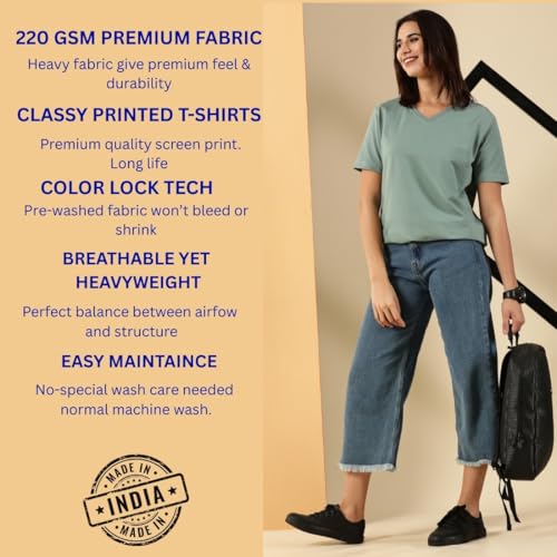 Image of Women's Pure Cotton Relaxed Fit V-Neck Half Sleeve T-Shirt | Gym Wear Casual Look T-Shirt | Regular Fitting with Comfort Wear for Women