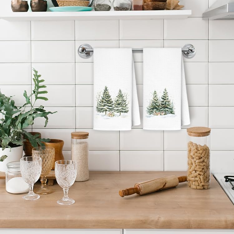 Christmas Tree Kitchen Towels, Christmas Bauble Tree Snowflake Dish Tea Towels for Kitchen Decor, Xmas Winter Holiday Decorative Hand Towel Bathroom Decor, 16x24 Inch Set of 2 - Image 4