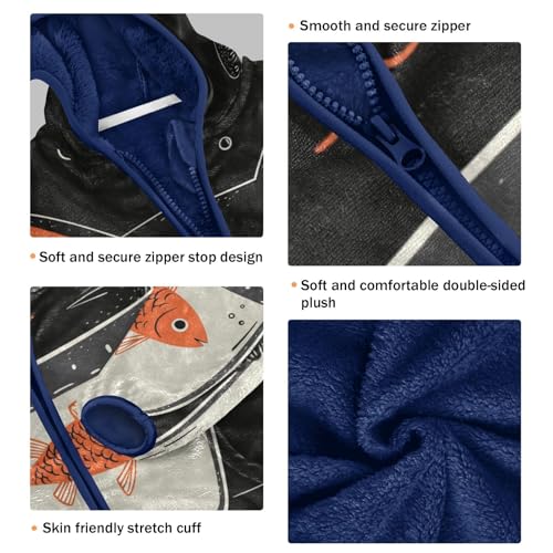 Cat and A Glass Of Fish Girls Fleece Jacket Girls Fall Jacket Girls Zip Up Hoodie Girls Sherpa Jacket 2-10T3