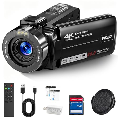 DINGIXOC 4K Camcorder Video Camera, 80MP HD Vlogging Camera for