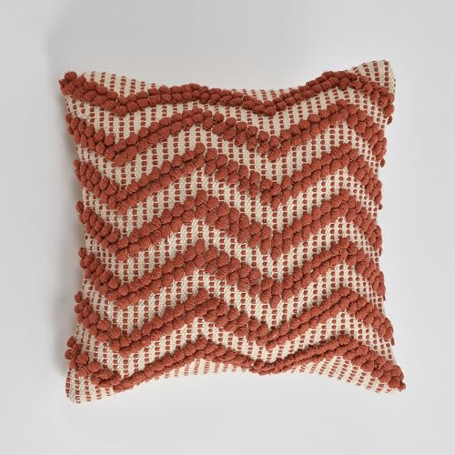 Image of TIB Premium Boho Decorative Throw Cushion Covers, 16 x 16 cm, Set of 2, Cotton. (Zig Zag Brown)