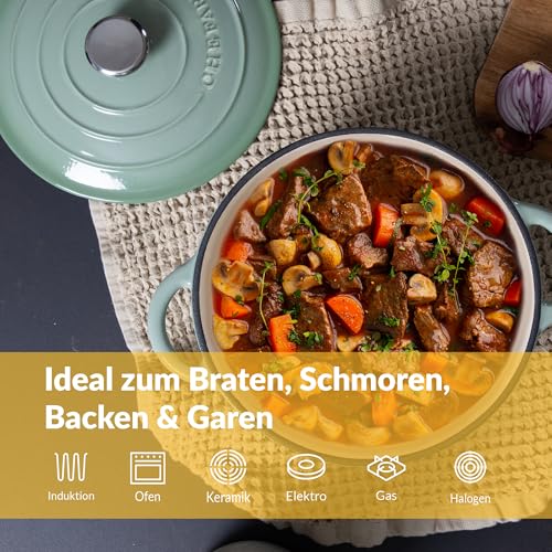 Chefarone Gusseisen Topf 26 cm 4,7 L Emailliert Cocotte Bräter - Grün – Ansicht 6