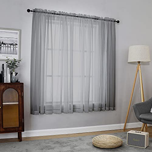 Image of Chyhomenyc Sheer Window Curtains 63 inch Length 2 PCS- Rod Pocket Living Room Curtain Panels Voile Textured Soft and Lightweight Window Treatments for Bedroom Decor, 42W x 63L Inches, Charcoal Grey