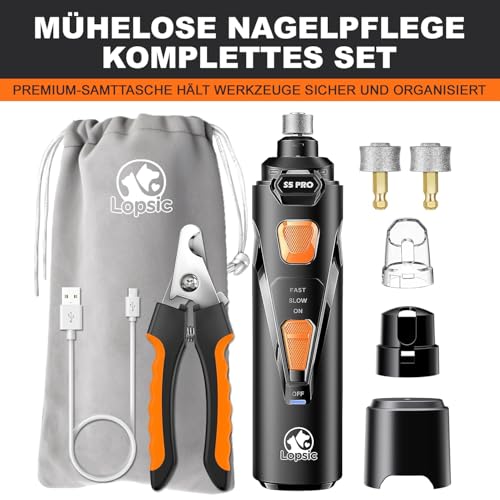 Wismika Hund Nagelfräse: Super Leise, 2 LED Lichter & 2 Geschwindigkeiten für sicheres Schneiden | Wiederaufladbarer Krallenschleifer mit 3 Schleifaufsätzen & Zubehör | Für Hunde und Katzen Aller