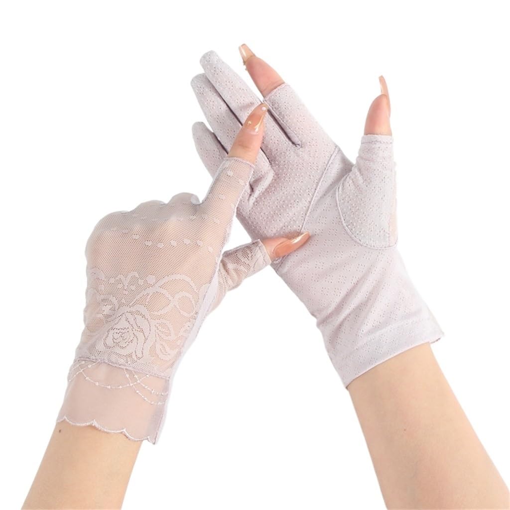 Gloves Women's Thin Ice Silk Lace Driving And Cycling Touch Screen Outdoor Exposed Two Fingers