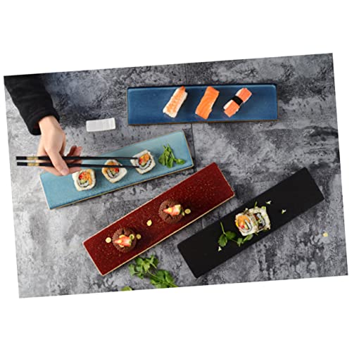 Plato rectangular de cerámica para sushi azul miniatura 5