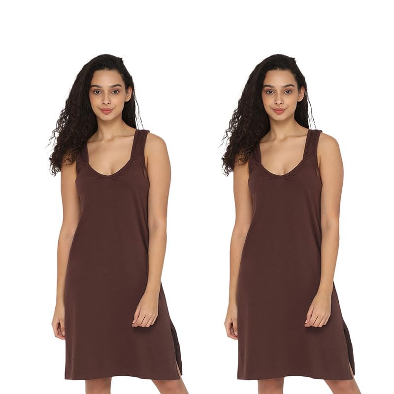 Image of INTIMACY LINGERIE Knee-Length Cotton Slips for Women Maxi Nighty Slip 3 /4 Slip Short Nighty Comfortable Cotton Night Slip for Women