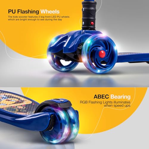 Image of Baybee Flash Kick Scooter for Kids | Smart Foldable 3 Wheel Kids Scooter with 4 Height Adjustable, LED PU Wheels & Brake | Skating Scooters Upto 75 Kg Capacity | Skate Scooters for Kid (Blue)