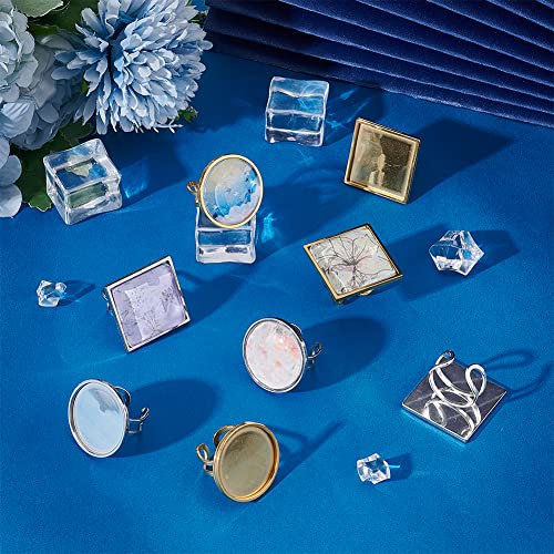 UNICRAFTALE 8 Sets DIY Cuff Ring Making Kit 2 Colors Square Round Open Cuff Ring Bezel Tray US Size 7~8 201 Stainless Steel Blank Cabochon Ring Bases with Glass Cabochons Domes Set for Ring Making - Image 2