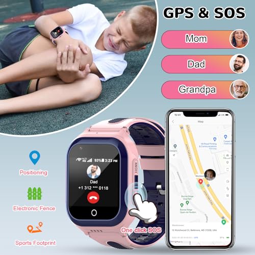 Image of Wonlex 4G Kids Smartwatch with SIM Card, 1.4 inch GPS Smart Watch for Kids, Boys Girls Phone Watch with Temperature HR BP Monitor, Video Calls, SOS, Camera, Pedometer, Alarm, Music Player(Pink)