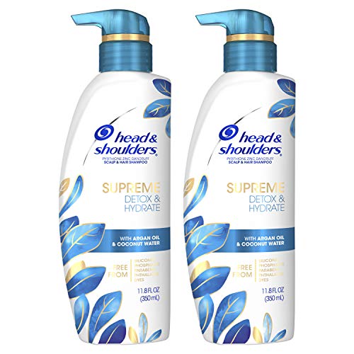 Head & Shoulders Supreme, Scalp Care and Dandruff Treatment Shampoo, with Argan Oil and Coconut Water, Detox and Hydrate Hair and Scalp, 11.8 Fl Oz Twin Pack