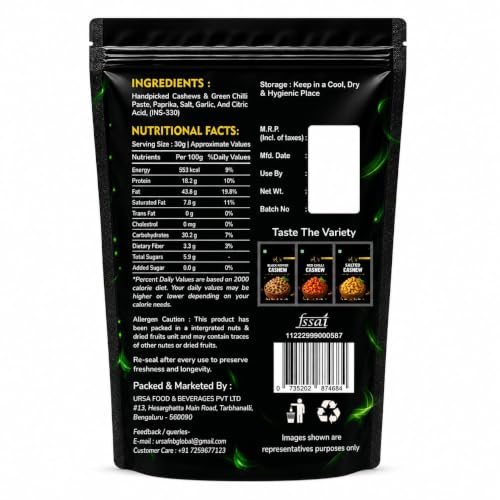 Image of Ursa U Premium Roasted Green Chilli Cashew, 100g, Gluten Free, No Added MSG, Rich in Protein and Healthy Fats, Zero Trans Fat, Zero Cholesterol