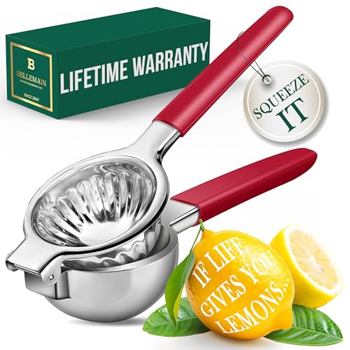 Bellemain Citrus Juicer | Metal Lemon Squeezer | Lime and Lemon Juicer Stainless Steel with Silicone Handles | Manual Juicer, Citrus Squeezer, Hand Held Juicer | Bar Juicer for Bartender Accessories