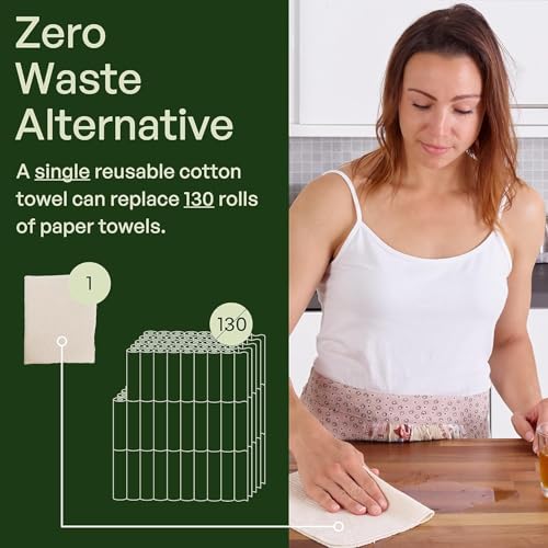 Image of 5 Pack Multicolored Reusable Paper Towels - Large Size - Nature Friendly - Organic Cotton Alternative - Thick, Strong, Paperless Kitchen Dish Cloths - Reusable Napkins - Dish Towels - Cloth Napkin