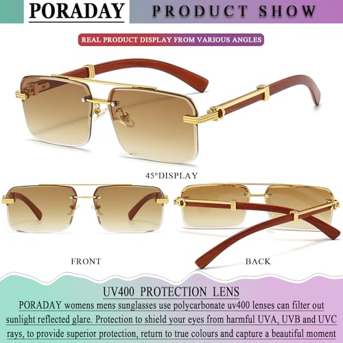PORADAY Rimless Sunglasses for Men Women Vintage Rectangle Sun Glasses Fashion Frameless Square Tinted Shades4