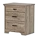 Pemberly Row Small Nightstand Table with 3 Drawers for Bedroom, Rustic Wood Bed Side Table, Light Brown