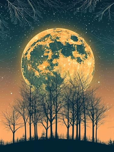 Diamond painting adulte lune et arbre 70x90 cm avec kit complet de broderie diamant DIY