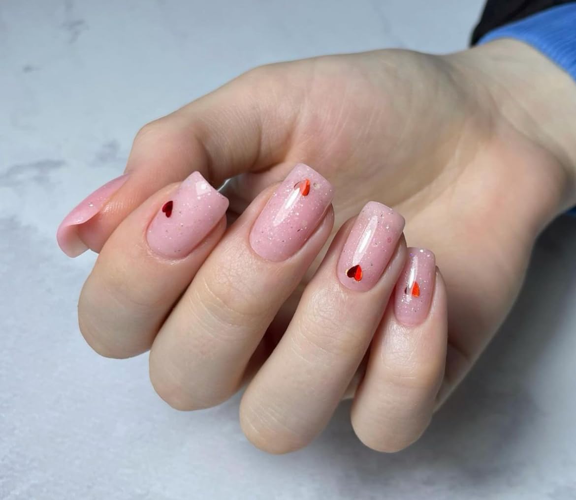 HAPPY FINGERS Artificial Nails - Pack of 12 Short Square Shape Handmade Press-On Nails for Women & Girls | Reusable, Pre-Designed Nails | Perfect Decorative Fake Nails for Girls (Red Heart)-image-18