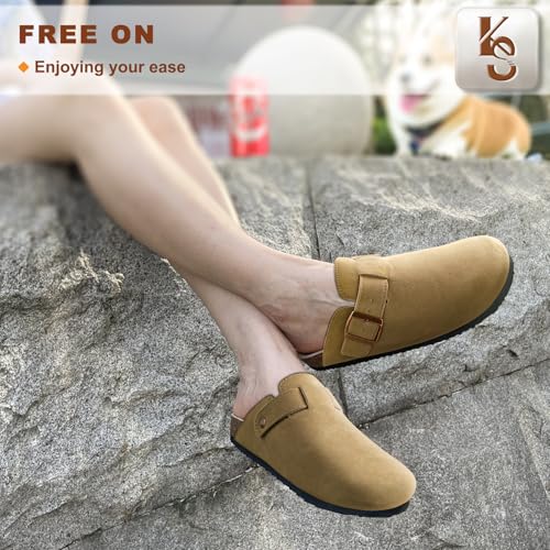 Image of KEMISANT Men Clogs-Comfortable Suede Mules Slippers Sandals Nurse Potato Shoes Unisex-Cushioned Cork-Footbed