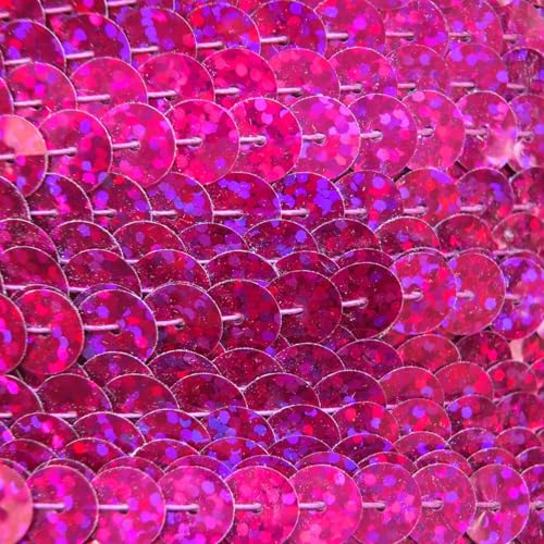 Sequin Trim Fuchsia Pink Hologram 8mm Flat Strung by The Yard. Made in USA.