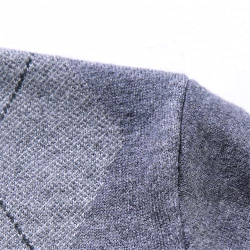 Men Sweater Cardigan Buttons Down Argyle Contrast Pattern Retro Vintage Knit Thick for V Neck Sweater3