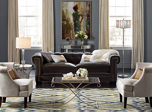 Studio 55D Liska Glam Luxury Mirrored Surfaces Half-Round Console Table 39 1/2" X13 3/4" Demilune Antique Silver Decor For Living Room Bedroom Bedside Entryway Hallway House Home Bathroom #TOP6