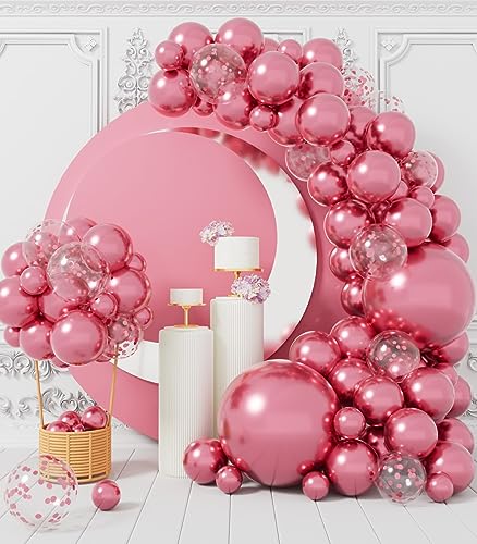 AULE 100Pcs Metallic Pink Balloons 18/12/10/5 Inch Different Sizes