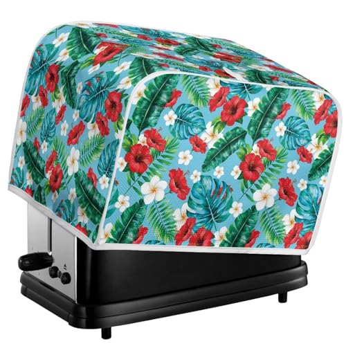 Image of Talayituse Tropical Hibiscus Plumeria Print Toaster Cover 2 Slice Wide Slot, Lightweight Bread Maker Cover Dust Protection Washable Appliance Bag, S