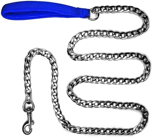 Dog Trust Heavy Duty Nylon Handle Padded Stainless Steel Leash with Brass Hevay Hook Handle Leash Chain Ideal for Training/Walking Outdoor Dog & Cats (Blue) (B0CDQ21S9T) Amazon Price History, Amazon Price Tracker