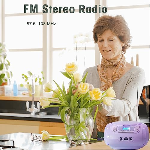Przenośne Radio Boombox z Odtwarzaczem CD, Bluetooth, USB, AUX-IN - Kompatybilne z CD-R/CD-RW, MP3 - Stereo Audio dla Dzieci (Mauve)