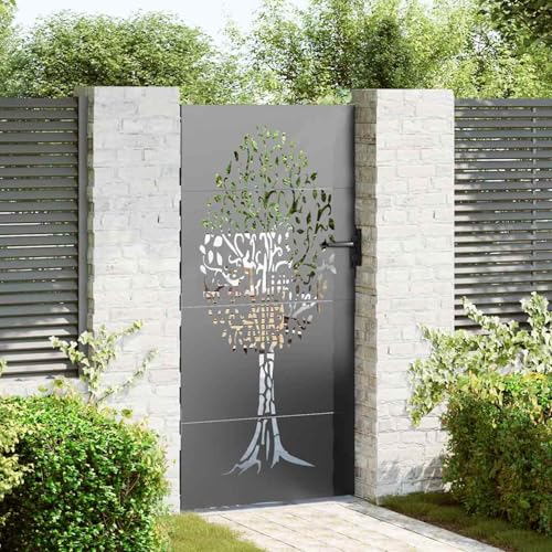 Portail de jardin noir - 100 x 200 cm - En acier revêtu par pulvérisation - Porte de jardin - En métal - Pour clôture à barres, terrain privé, portail d'entrée