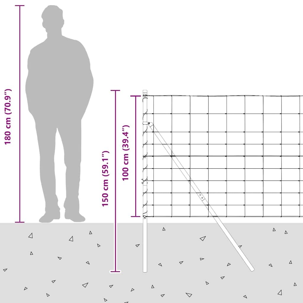 Geschweißter Drahtzaun Zaunfeld 50 x 1 m aus verzinktem Stahl mit 22 Pfosten, Winkelpfosten, Spanner, Kunststoffkappen für Garten, Terrasse, Grundstück und Sichtschutzbegrenzung