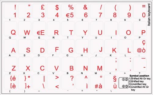 Italian Keyboard Sticker with RED Lettering ON Transparent Background for Desktop, Laptop and Notebook image 3