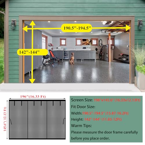 Image of Magnetic Garage Screen Door 16x12ft For 2 3 Car, Retractable Fiberglass Privacy Mesh Curtain, Weighted Bottom, Easy Install, Kids & Pets friendly Screen for Garage Carport Patio Porch (Black, 16x12ft)